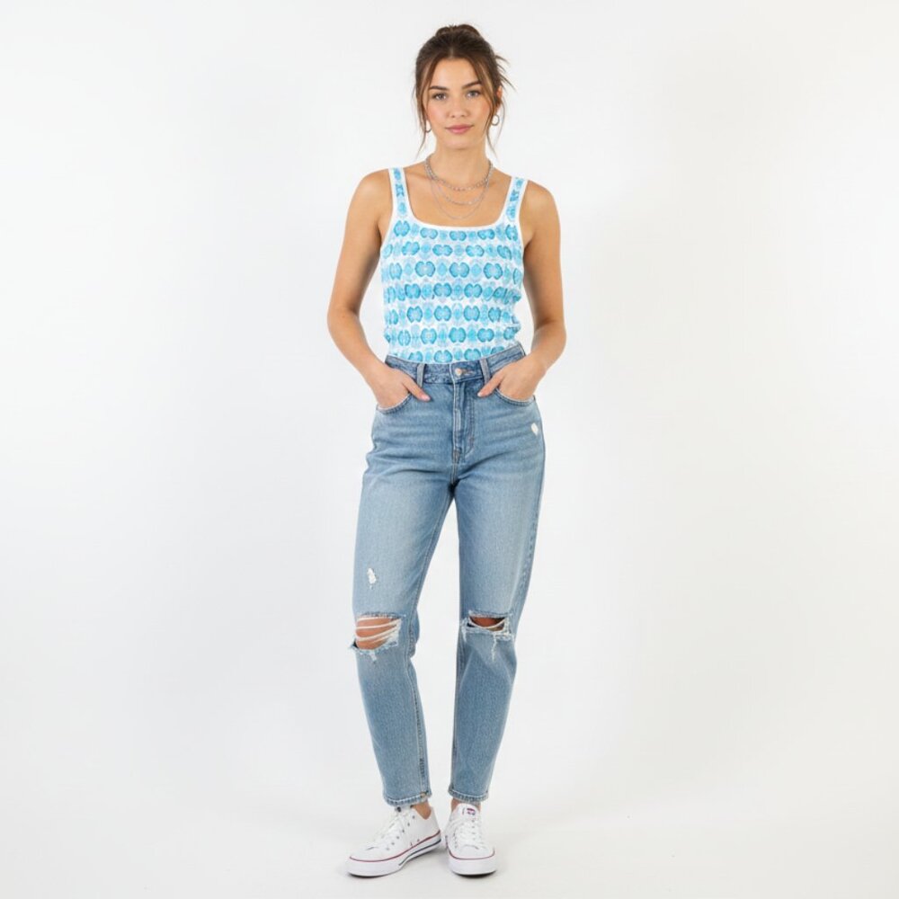 *Suzy Sheir Blue Square Neckline Tank